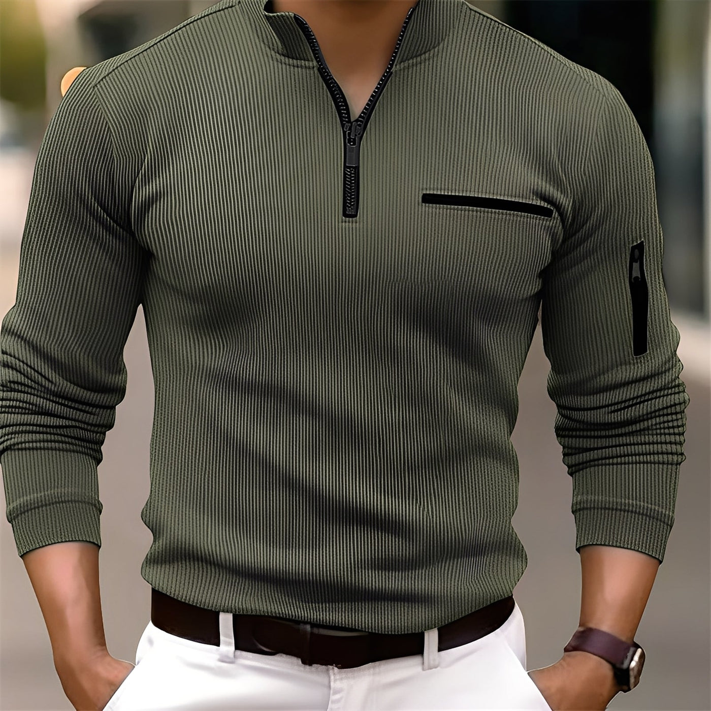 Donovan - Elegante suéter rayado con bolsillos para hombres