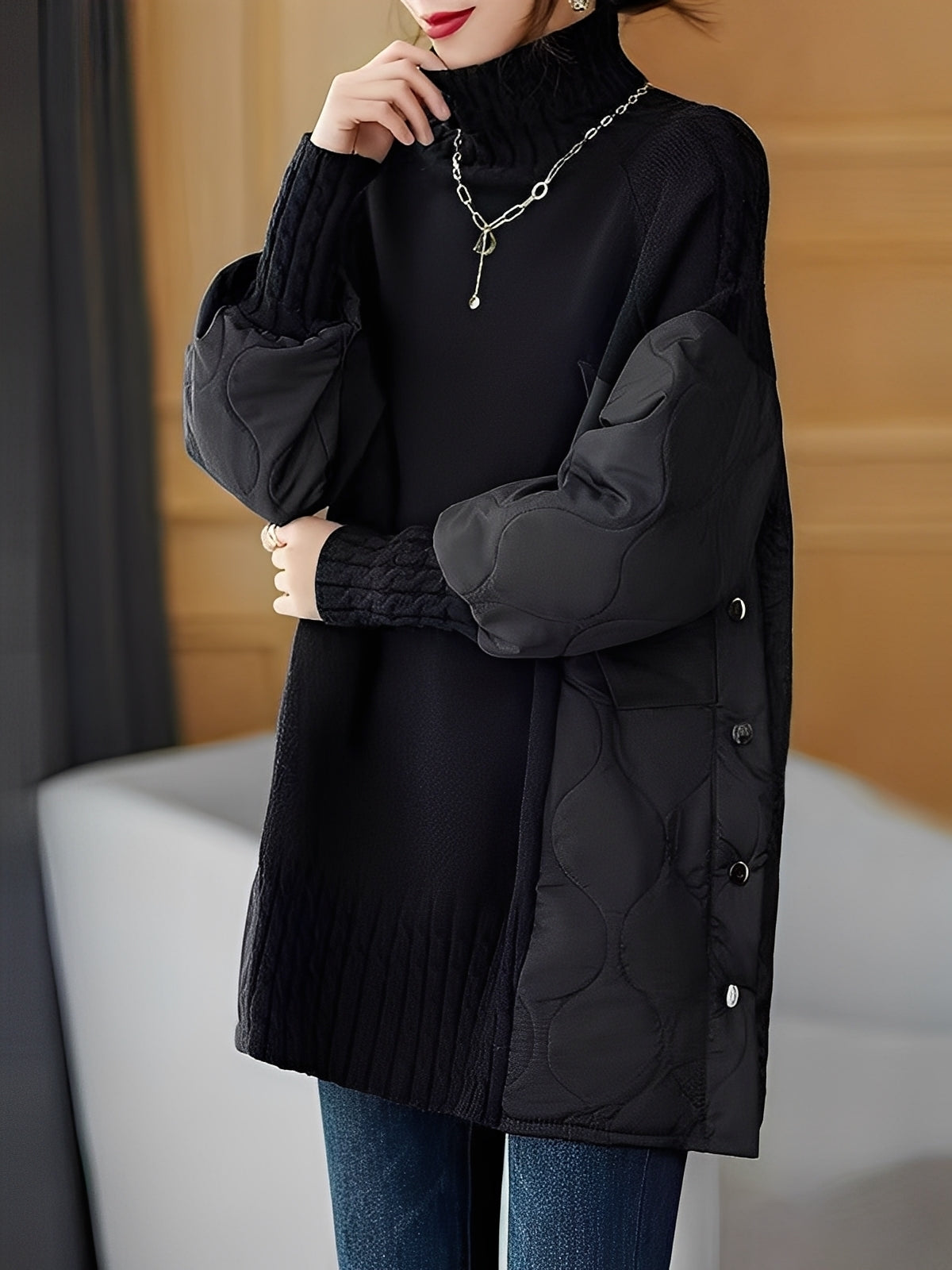 Vonda - Cómodo jersey de cuello alto para mujer