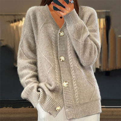 Jocelin - Chaqueta de punto suelta con patrón de brocado para mujeres