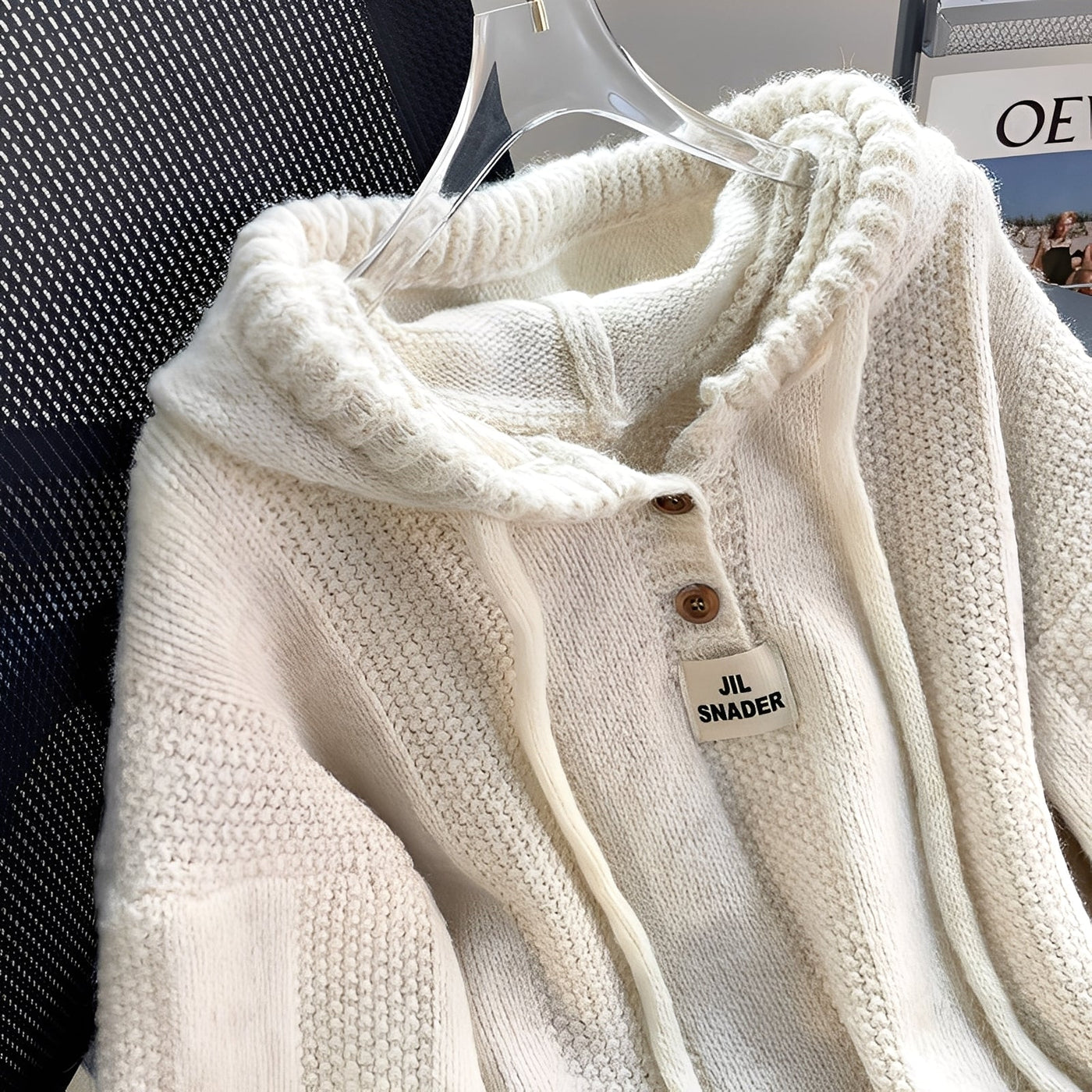 Haylee - Suéter de punto casual con capucha y tapeta para mujer