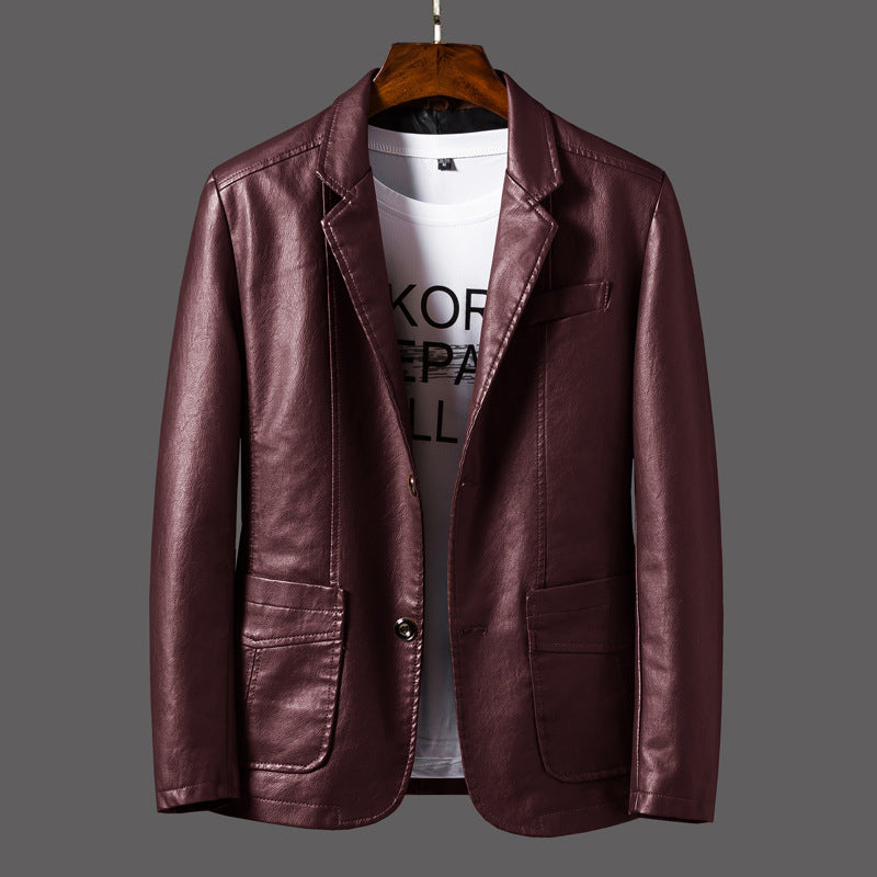 Jayceon - Chaqueta de cuero moderna con cuello con solapa para hombres