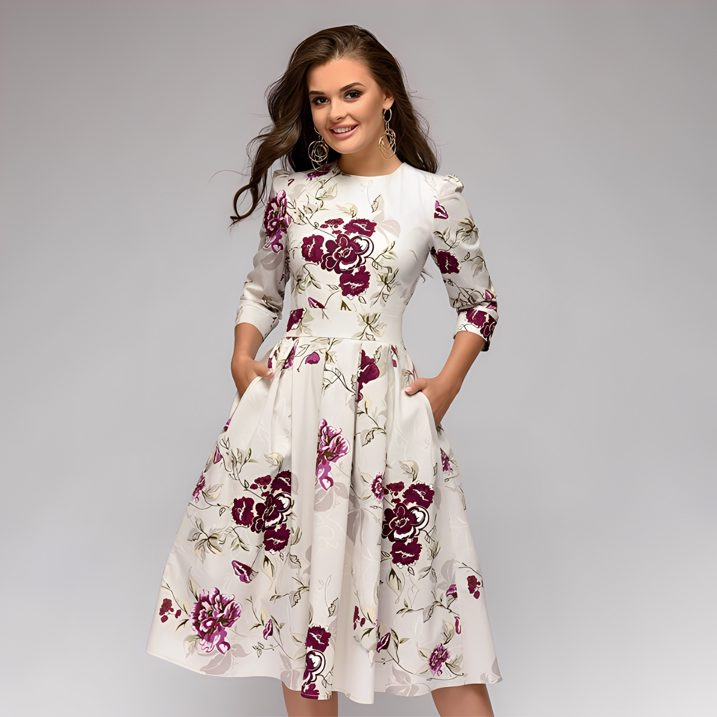 Elisabeth - Elegante vestido de manga larga con estampado floral para mujeres