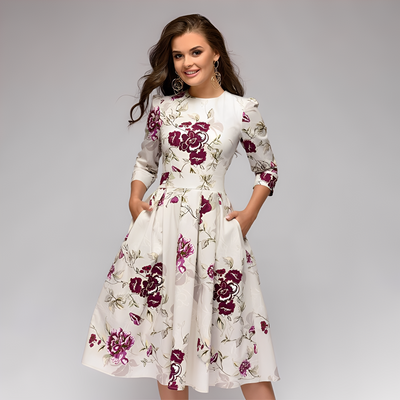 Elisabeth - Elegante vestido de manga larga con estampado floral para mujeres