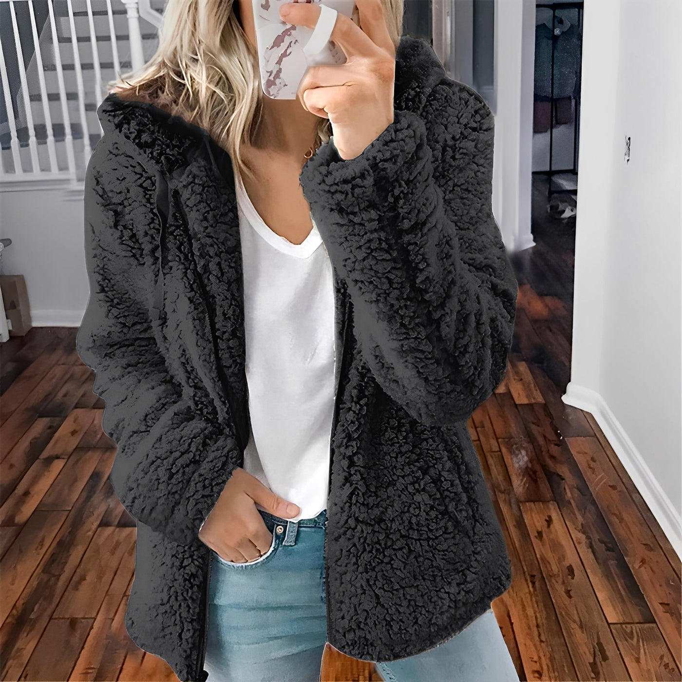 Blaire - Abrigo Casual con Capucha de Piel de Oso para Mujeres