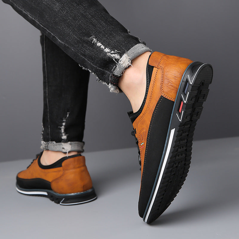 Aaron - Zapatillas de cuero antideslizantes casuales para hombres