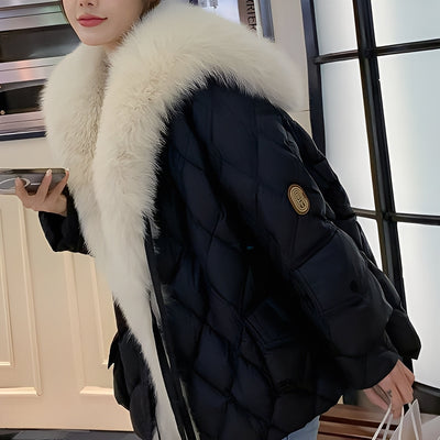 Marjorie - Chaqueta de plumas de moda con cuello de piel para mujeres