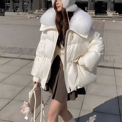 Victoria - elegante chaqueta de plumas rompevientos con cuello de piel para mujeres