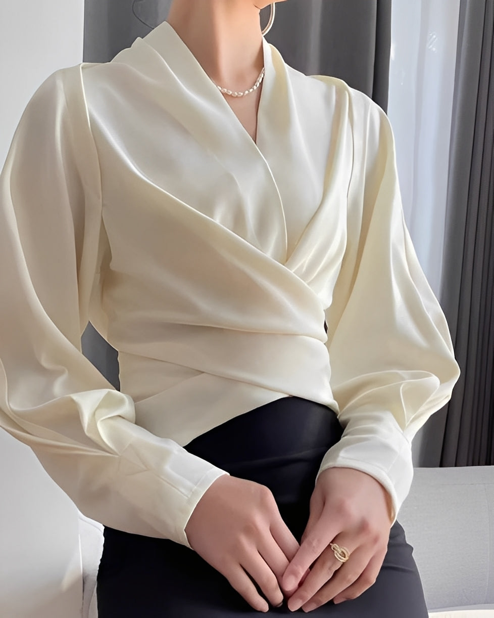 Annora - Elegante blusa de satén de manga larga para mujer