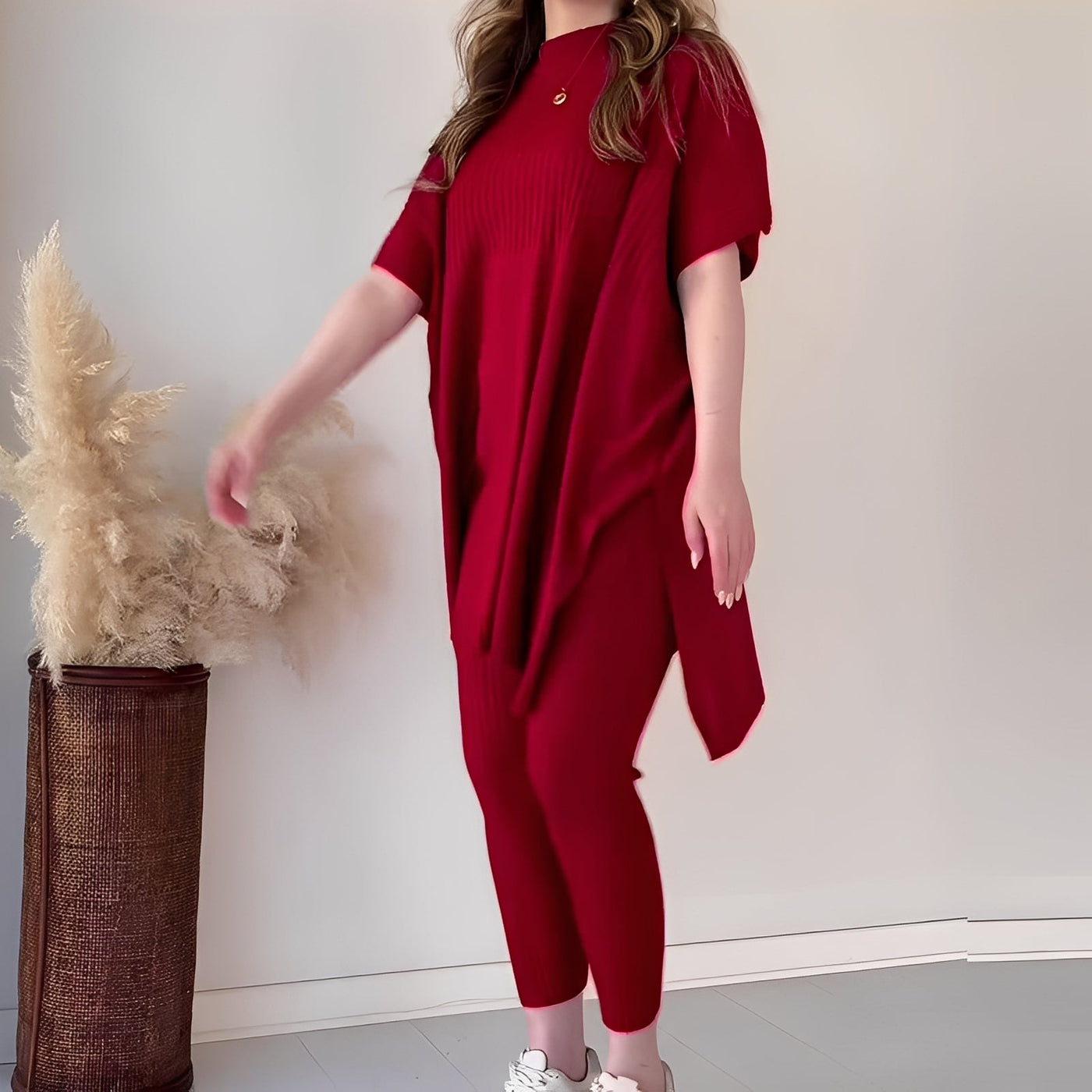 Roxanna - Conjunto de punto de dos piezas, casual y holgadamente ajustado para mujeres