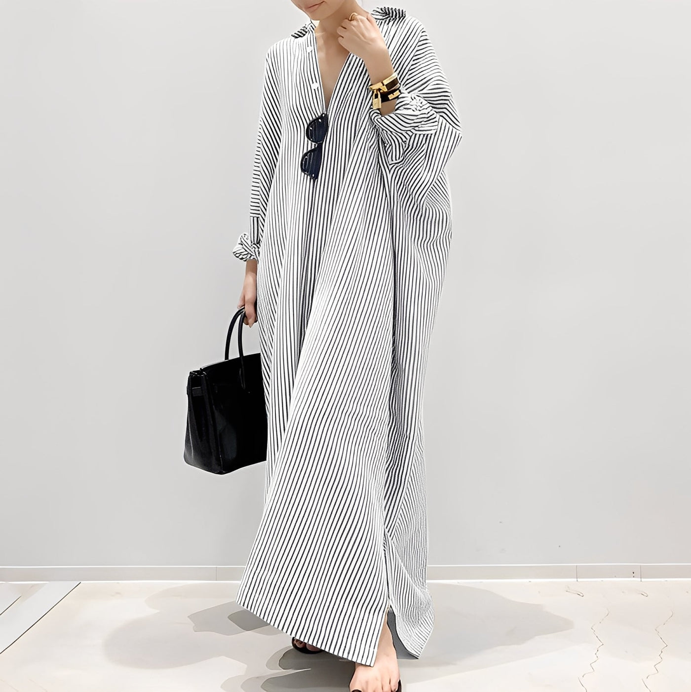 Davida - Vestido camisa informal a rayas para mujer