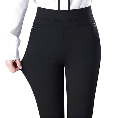 Wenda - Pantalones de tiro alto con cintura elástica para mujer