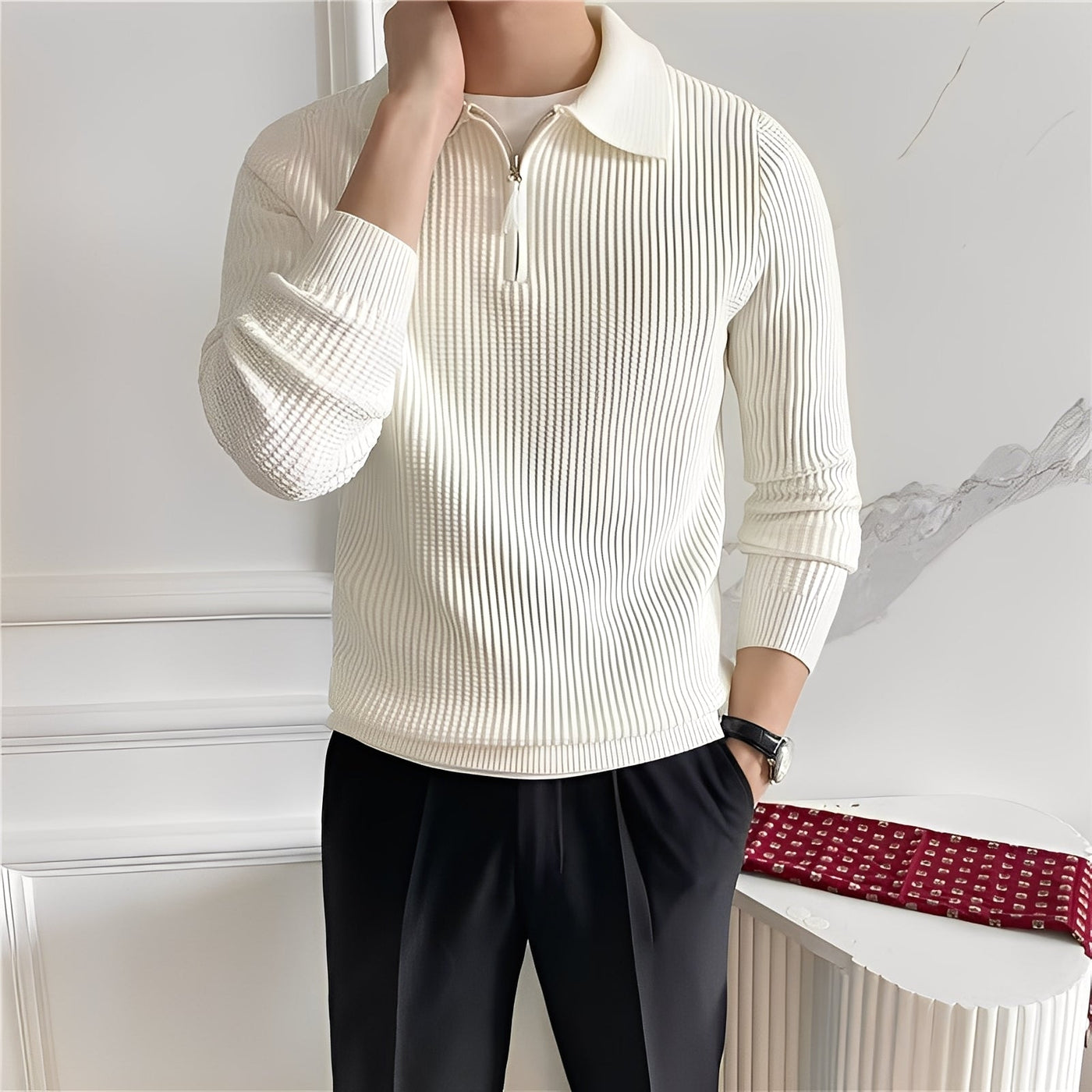 Justin - Elegante suéter de punto con cremallera para hombres