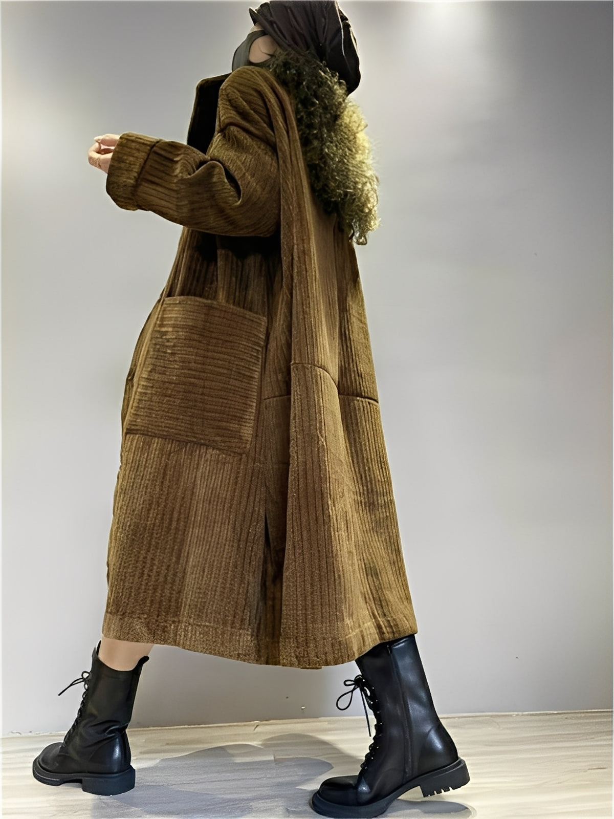 Alethea - Casual larga chaqueta de pana con bolsillos para mujeres