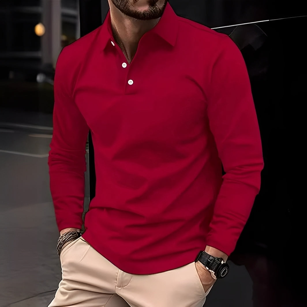 Dudley - Camisa Polo Casual de Manga Larga con Botones para Hombres