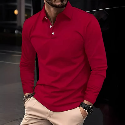 Dudley - Camisa Polo Casual de Manga Larga con Botones para Hombres