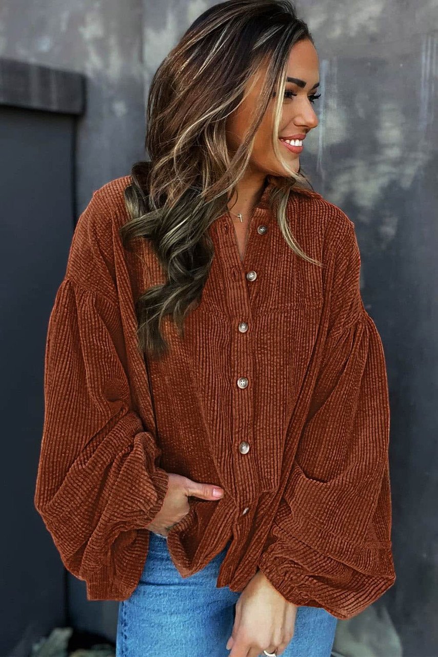 Mai - Blusa de pana con mangas abullonadas moda femenina