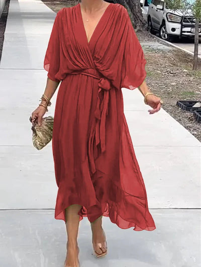 Loisa - Elegante Vestido de Gasa con Escote en V