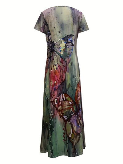 Sara - Vestido con Escote en V y Mariposas para Primavera y Verano