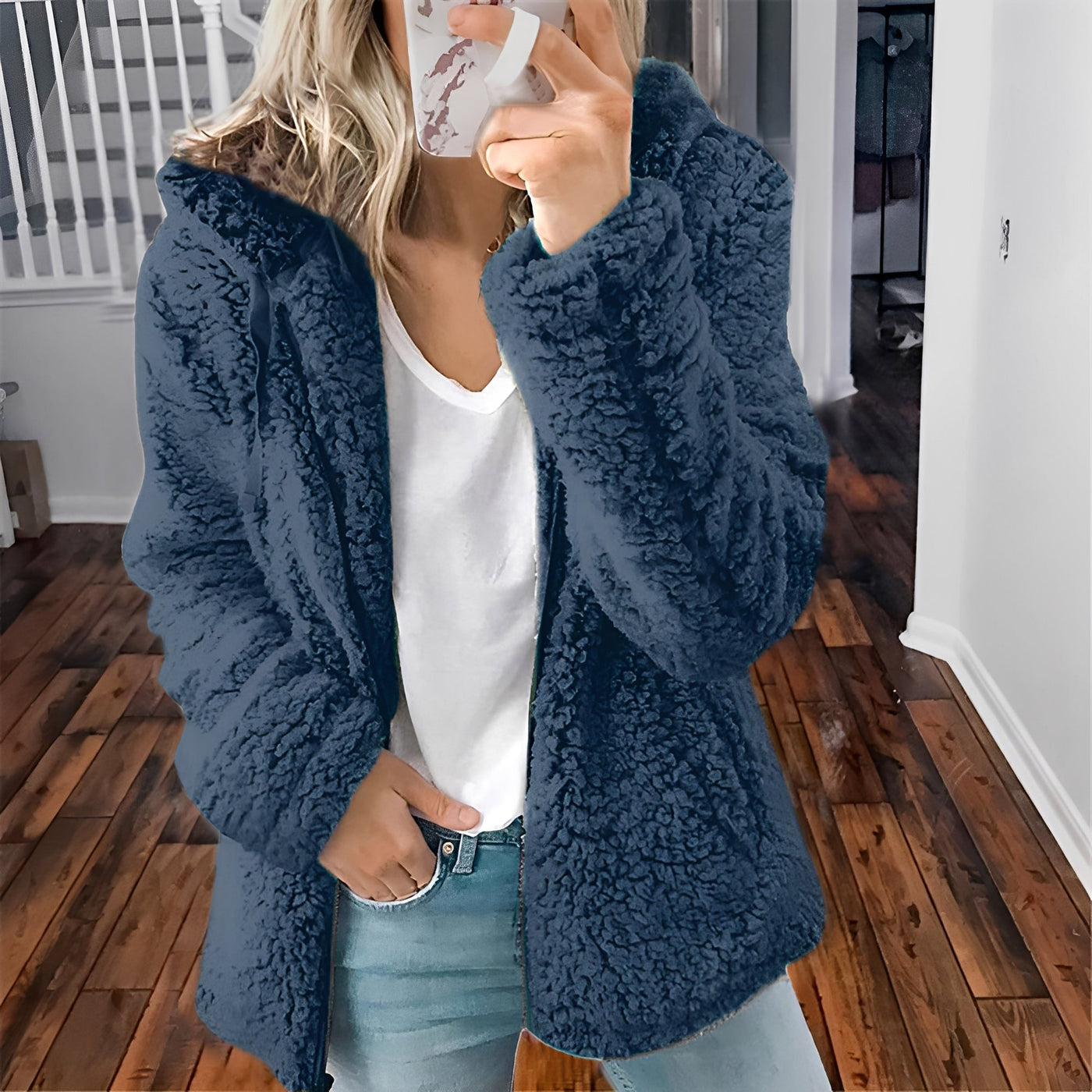 Blaire - Abrigo Casual con Capucha de Piel de Oso para Mujeres