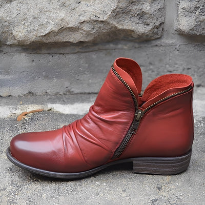 Veronica - Botas de cuero retro con cremallera para mujer