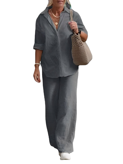 Earleen - Cómodo traje de dos piezas de lino para mujeres