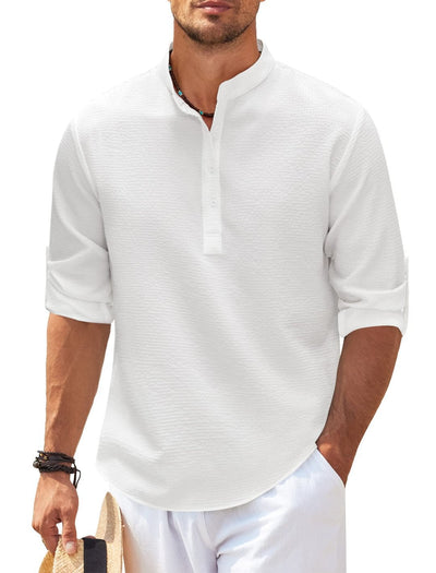 Darwin - Camisa Casual de Manga Larga de Lino para Hombres