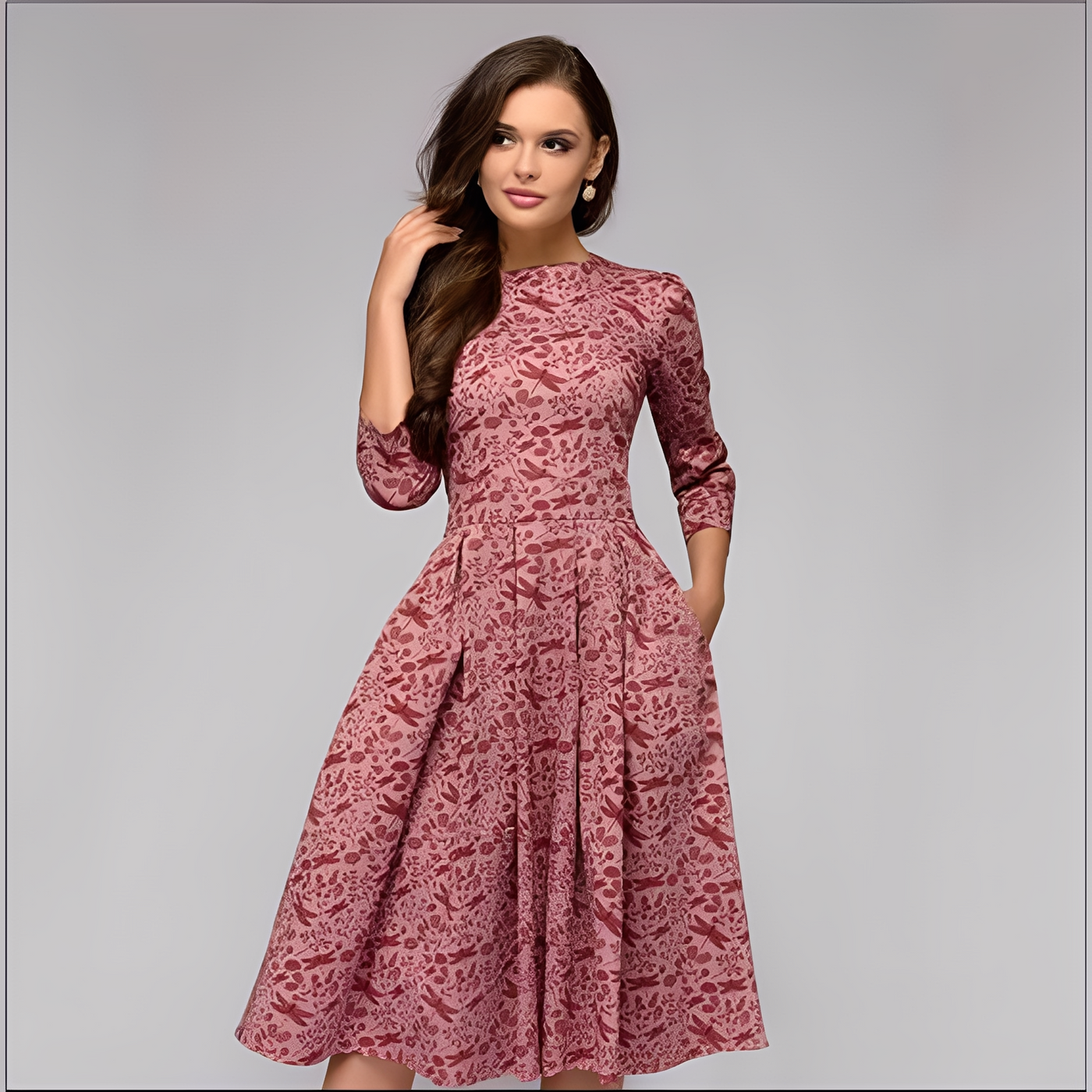 Elisabeth - Elegante vestido de manga larga con estampado floral para mujeres