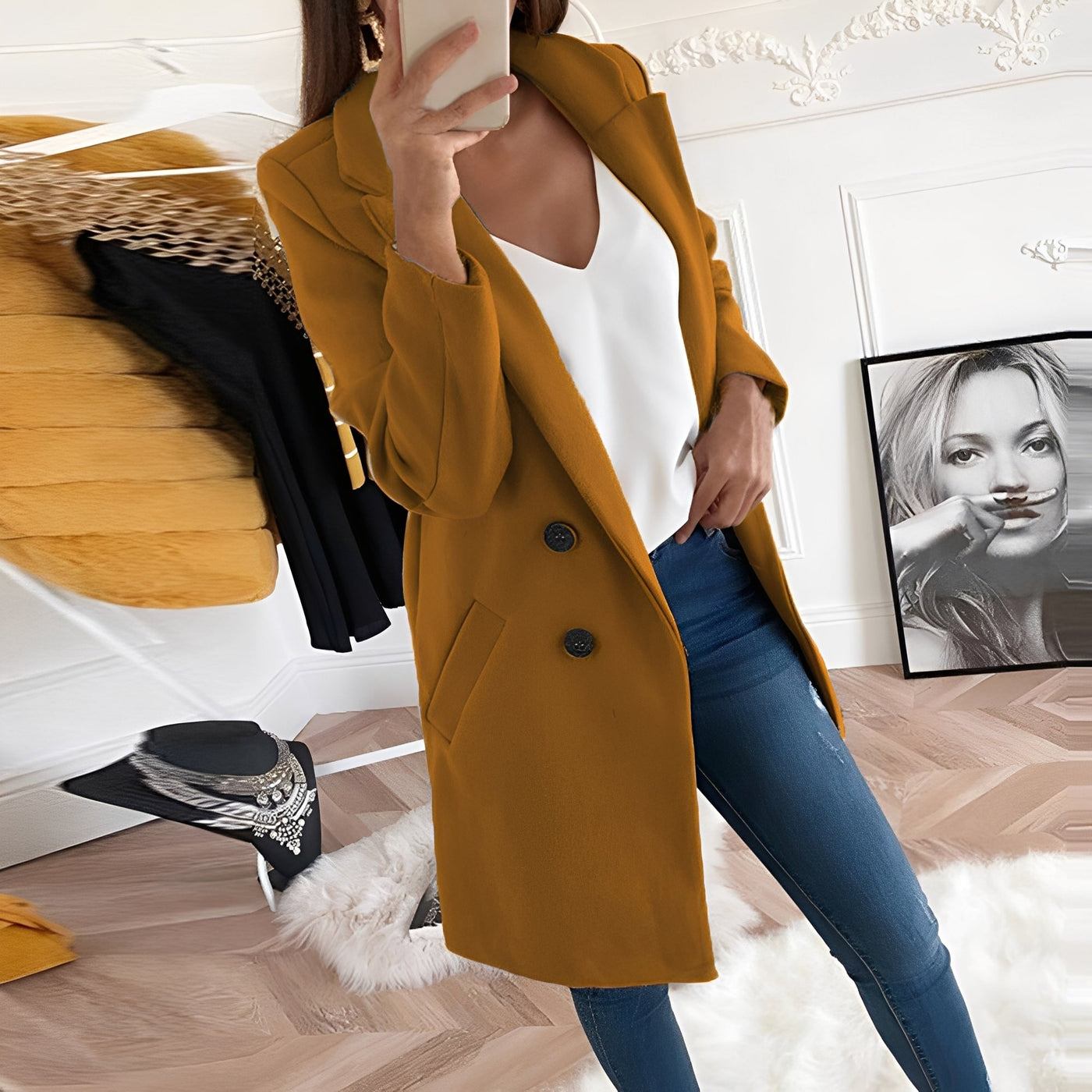 Chantal - Elegante largo abrigo de lana para mujeres
