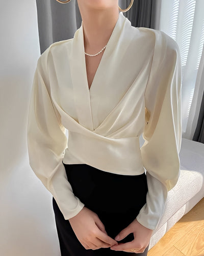 Annora - Elegante blusa de satén de manga larga para mujer