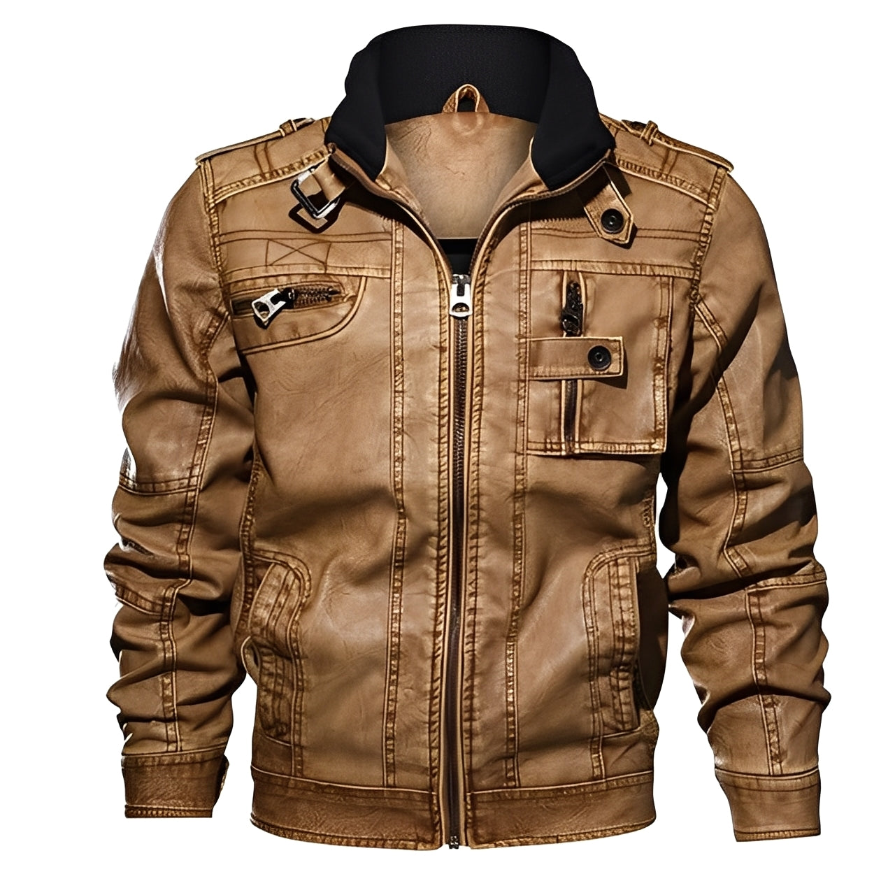 Kevin - Clásica Chaqueta de Cuero con Bolsillos para Hombres