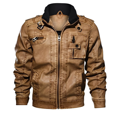 Kevin - Clásica Chaqueta de Cuero con Bolsillos para Hombres