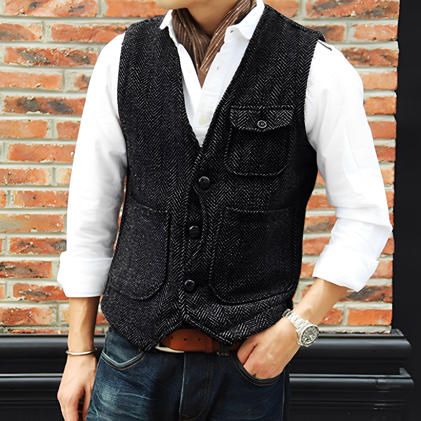 Matthew - Elegante chaleco de tweed con bolsillos para hombres