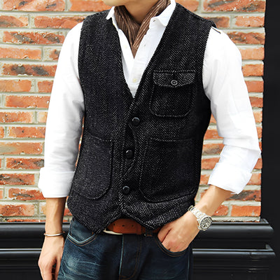 Matthew - Elegante chaleco de tweed con bolsillos para hombres