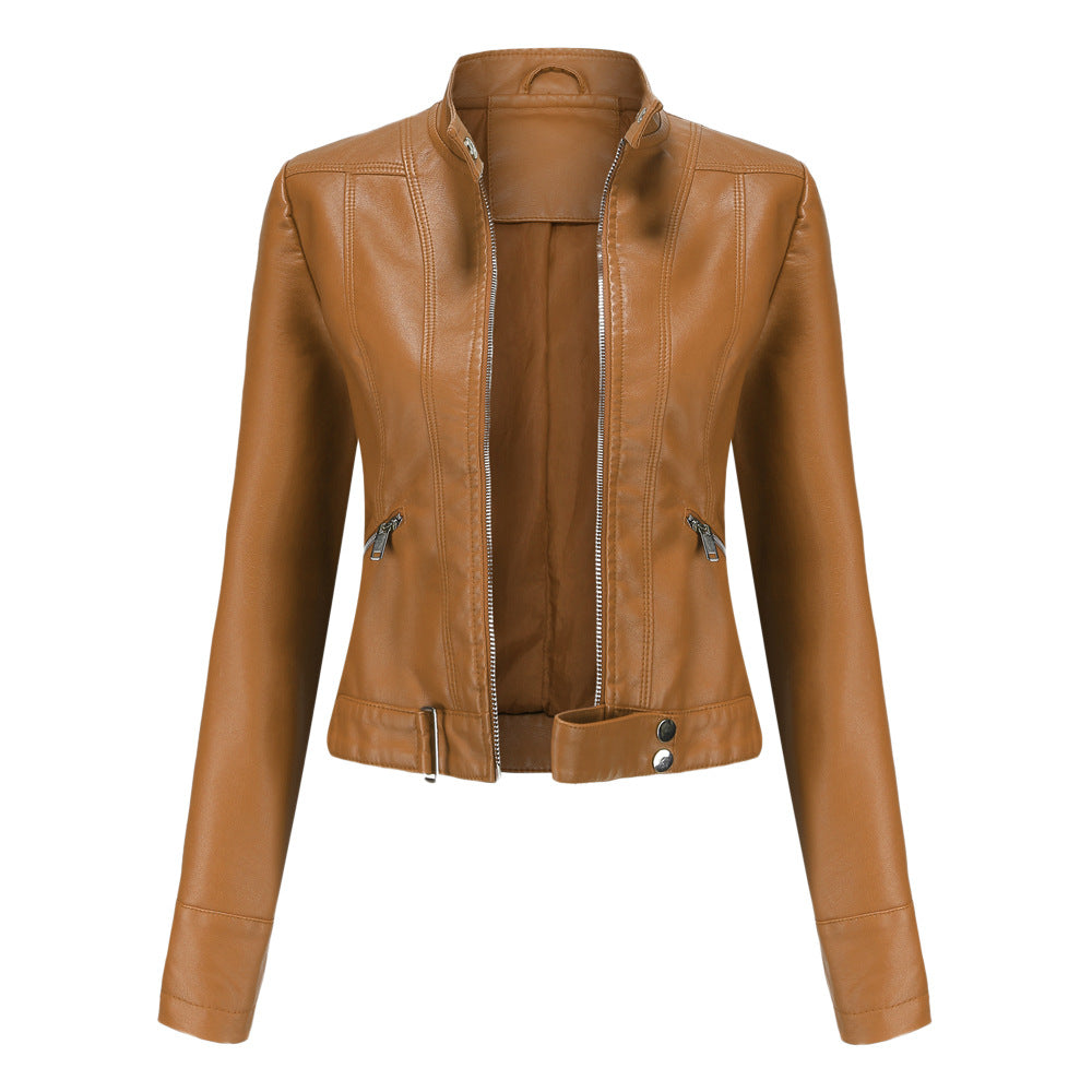 Madeline - Chaqueta de Cuero Elegante con Cuello Alto para Mujeres