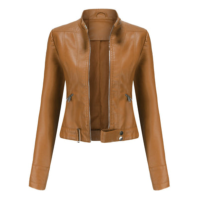 Madeline - Chaqueta de Cuero Elegante con Cuello Alto para Mujeres