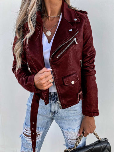 Alivia - Chaqueta de cuero elegante con cremallera para mujeres