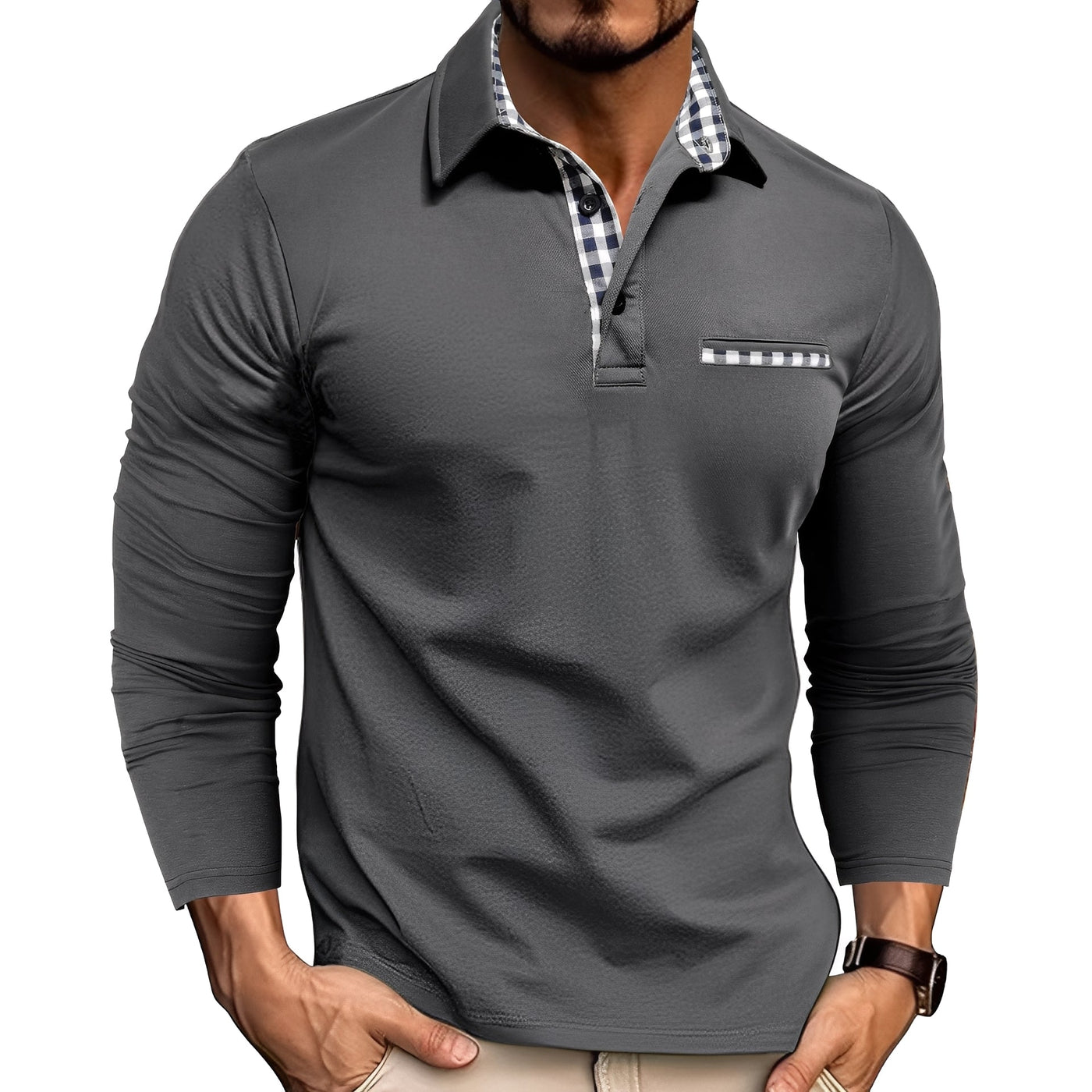 Rupert - Camisa Polo de Manga Larga Casual para Hombres