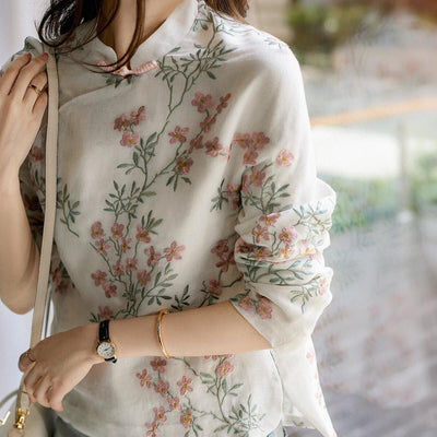 Charnette - Elegante blusa de lino bordada para mujer