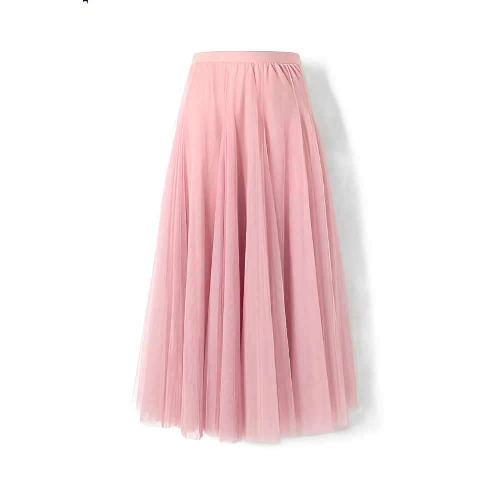 Kelly - Falda midi casual de malla plisada para mujer