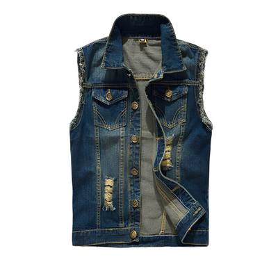 Morley - Chaleco retro de jeans con bolsillos para hombres