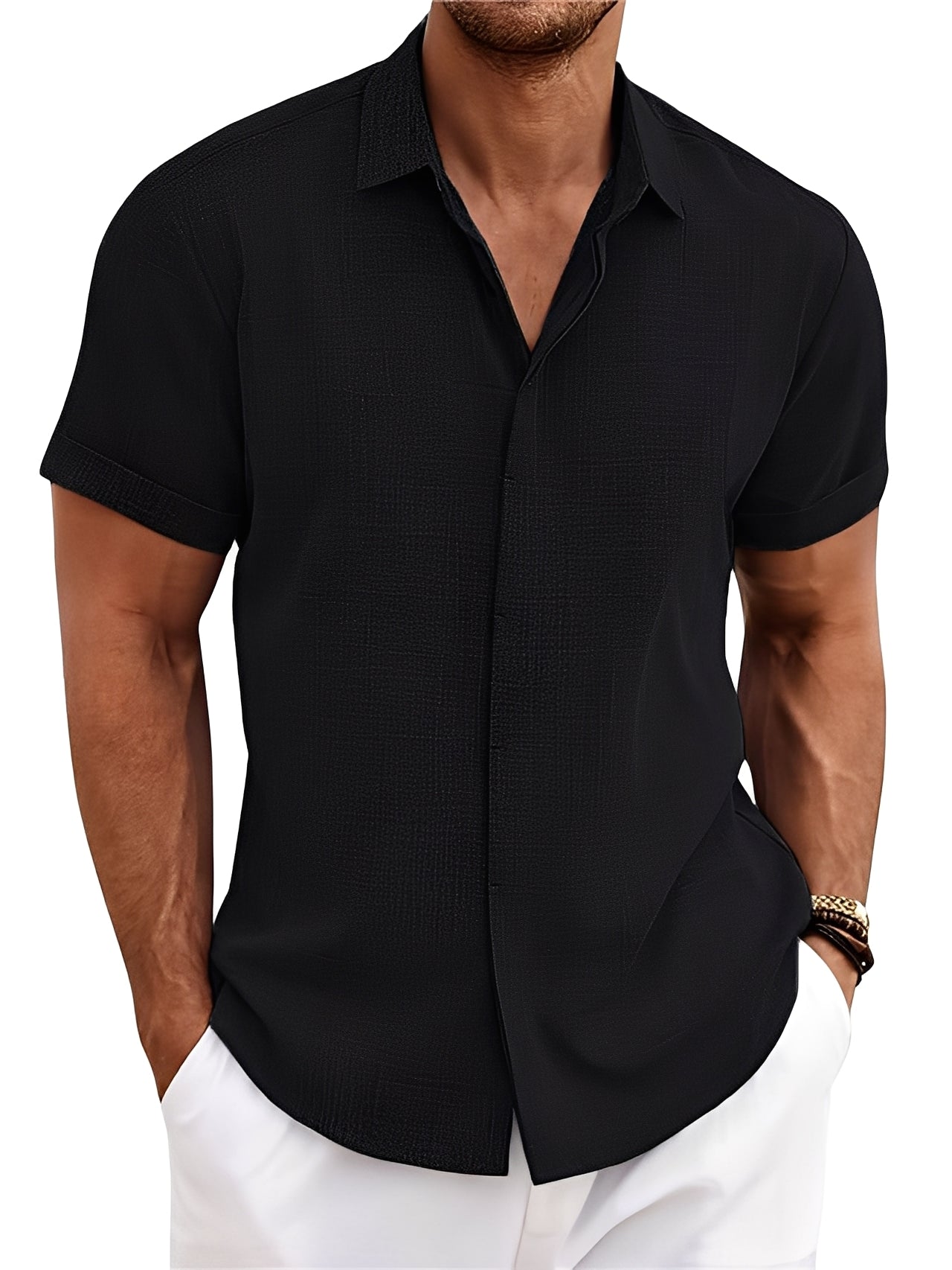 Caelum - Camisa casual sencilla de manga corta para hombres