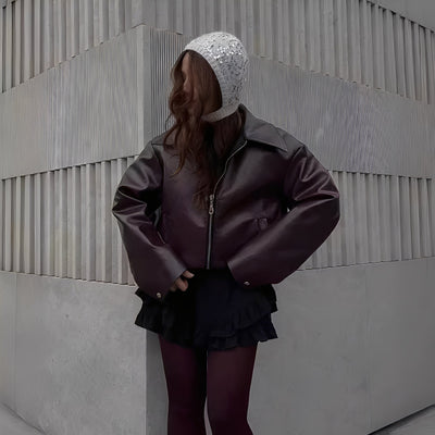 Lesley - Chaqueta de cuero con cremallera para mujeres