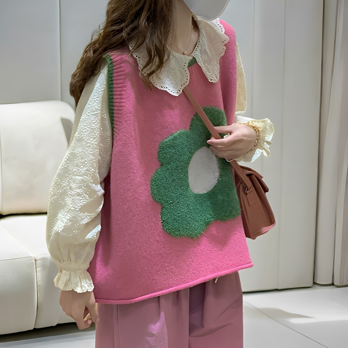 Lavina - Chaleco de punto casual con patchwork de flores para mujeres
