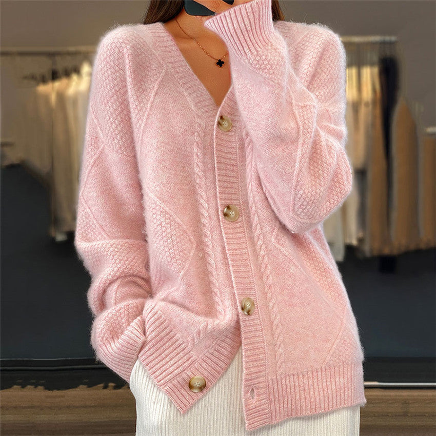 Jocelin - Chaqueta de punto suelta con patrón de brocado para mujeres