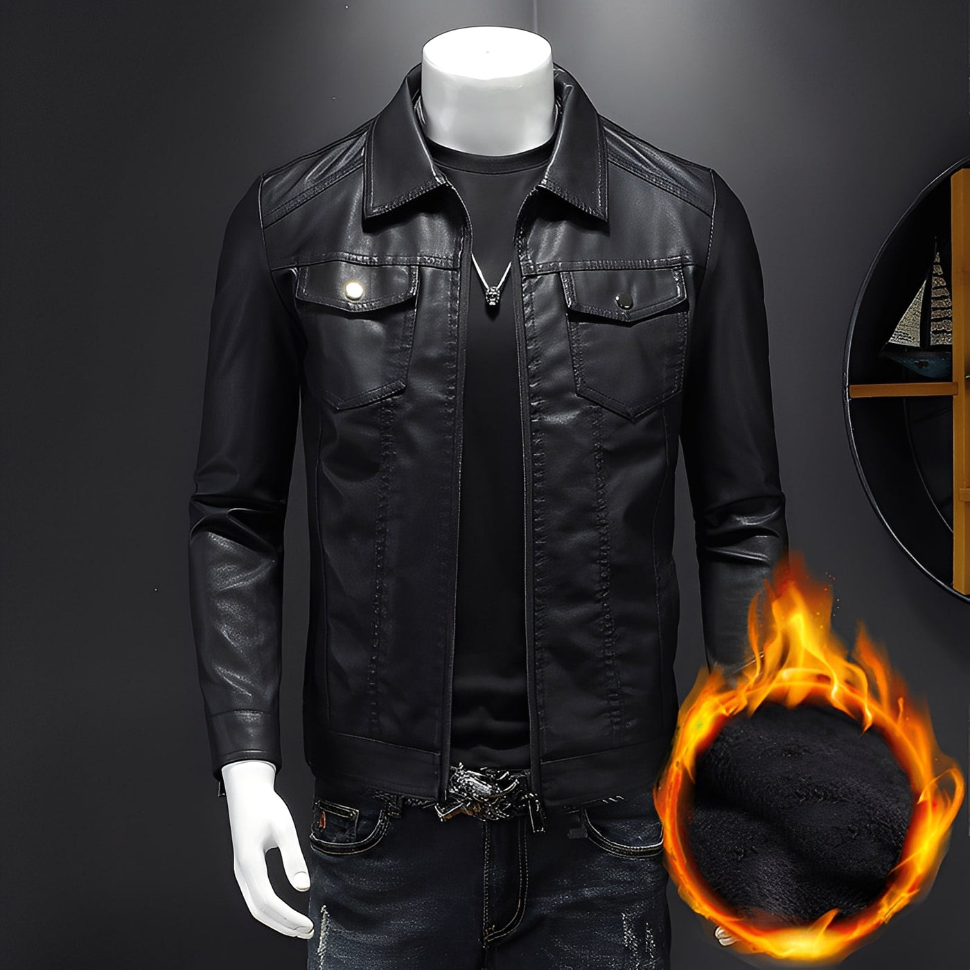 Brycen - Clásica estrecha chaqueta de cuero para hombres
