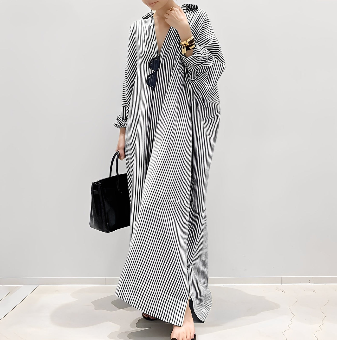 Davida - Vestido camisa informal a rayas para mujer
