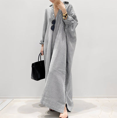 Davida - Vestido camisa informal a rayas para mujer