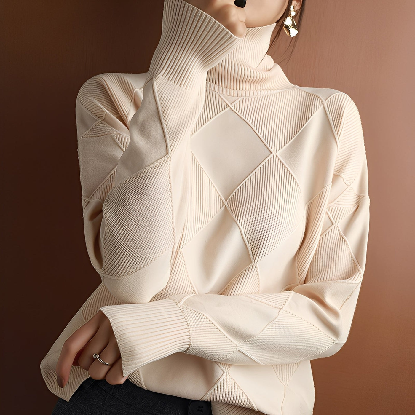 Lyndsea - Suéter de cuello alto holgada para mujeres