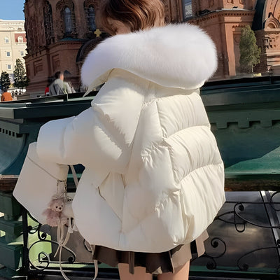 Victoria - elegante chaqueta de plumas rompevientos con cuello de piel para mujeres