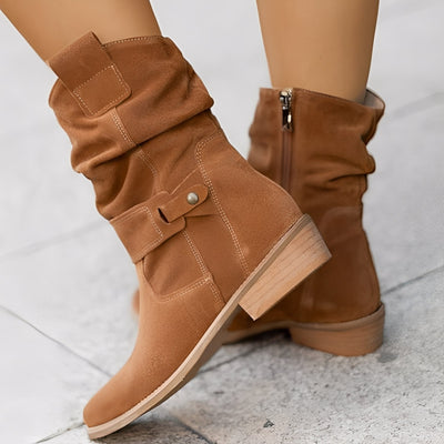 Marjorie - Botas de gamuza casuales de corte ancho para mujer